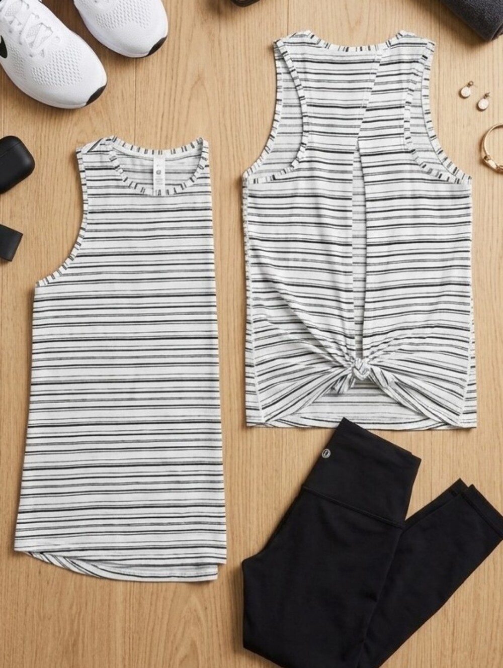 lululemon athletica White with Black Stripe Tank with Blue Trim